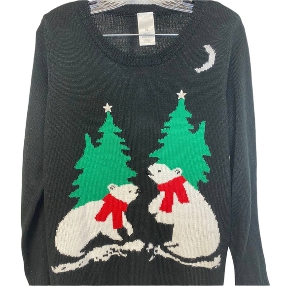 Vintage Polar Bear Moon Christmas Tree Sweater - Picture 1 of 6